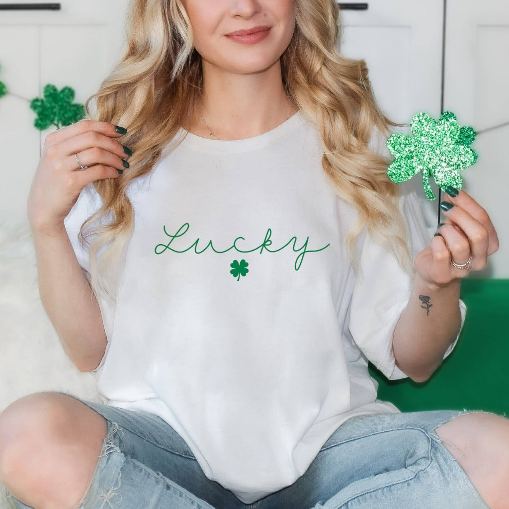 Lucky Shirt, Clover Graphic Tee, St Patricks Day TShirt, Saint Patrick's Party Shirt, Lucky Tee, Clovers, Simple Holiday Shirt