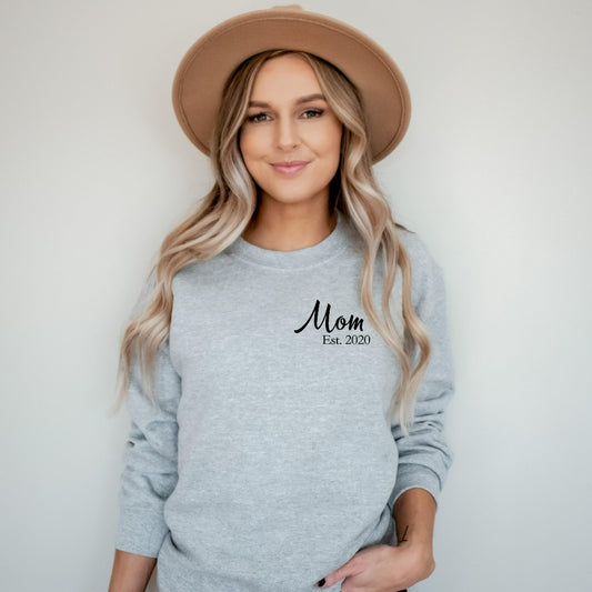 new mom shirt, mom shirts, mother's day gift, mom going home from hospital outfit, mom established 2022, baby shower gift, crewneck sweatshirt