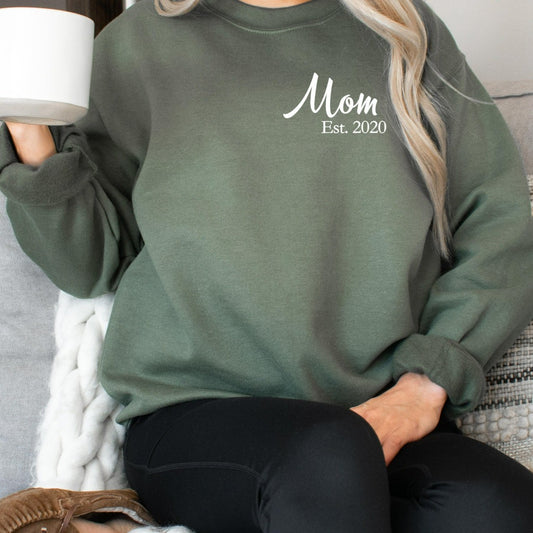 new mom shirt, mom shirts, mother's day gift, mom going home from hospital outfit, mom established 2022, baby shower gift, crewneck sweatshirt