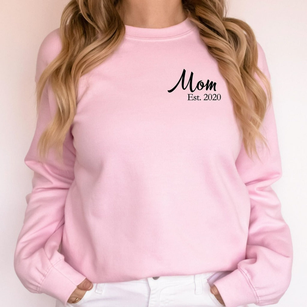 new mom shirt, mom shirts, mother's day gift, mom going home from hospital outfit, mom established 2022, baby shower gift, crewneck sweatshirt