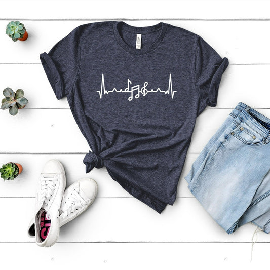 music teacher shirt, teacher appreciation gift, music lover, musical notes graphic tee, music heartbeat tshirt