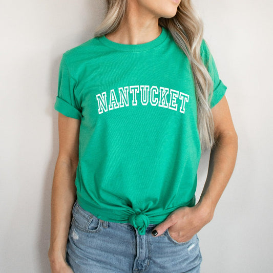 Nantucket Massachusetts shirt for her, cute varsity preppy style nantucket graphic tee