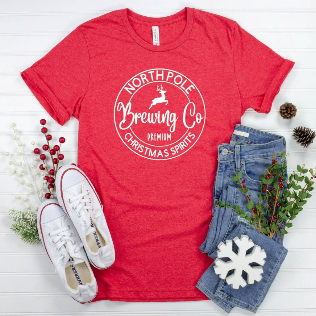 north pole brewing company shirt, funny christmas tshirt, christmas party outfit, holiday shirt for her, cute christmas shirt, christmas gift