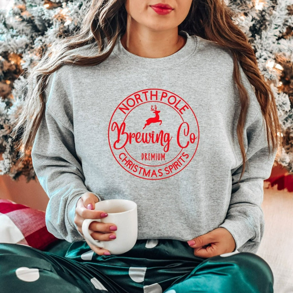 north pole brewing company crewneck sweatshirt, funny christmas tshirt, christmas party outfit, holiday shirt for her, cute christmas shirt, christmas gift