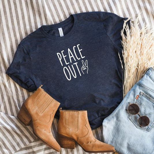 Peace Out graphic tee shirt, peace fingers, peace sign boho retro hippie shirt