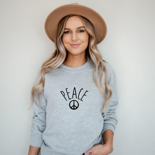 peace sign crewneck sweatshirt, gildan, peace love boho