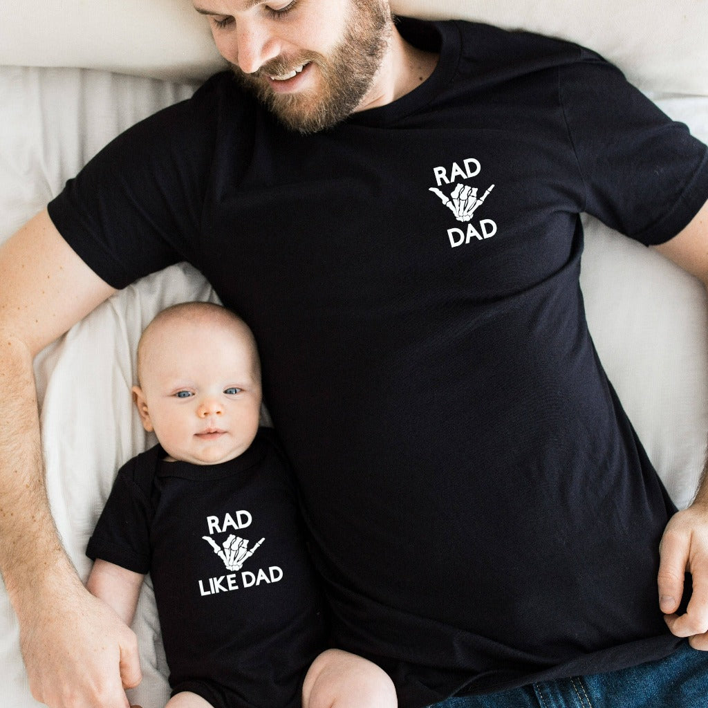Rad like dad baby onesie, rad like dad toddler tshirt, matching daddy and me shirt set