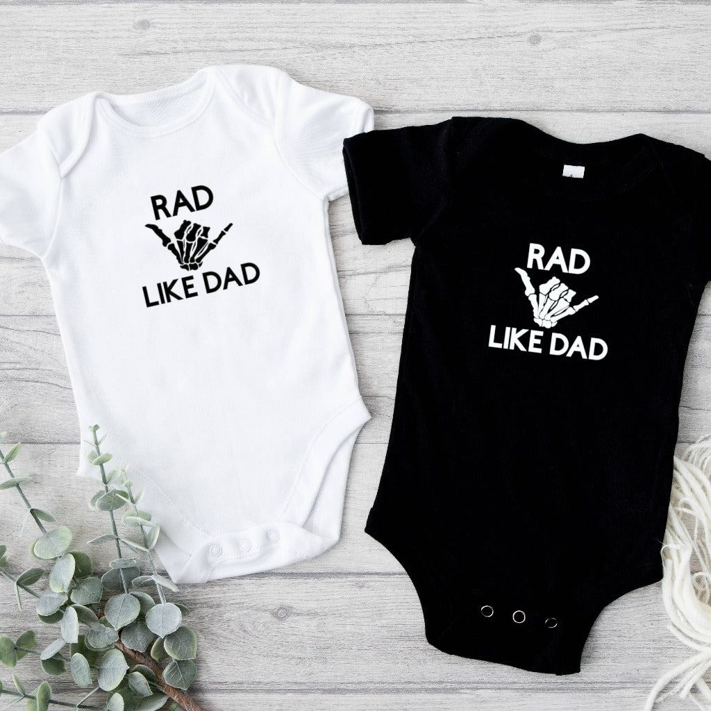 Rad like dad baby onesie, rad like dad toddler tshirt, matching daddy and me shirt set