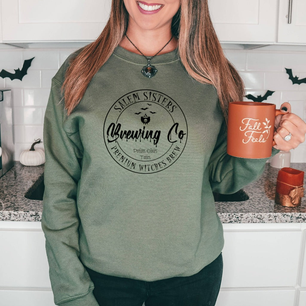 salem sisters brewing company crewneck sweatshirt, funny halloween sweatshirt for her, sanderson sisters, hocus pocus shirts