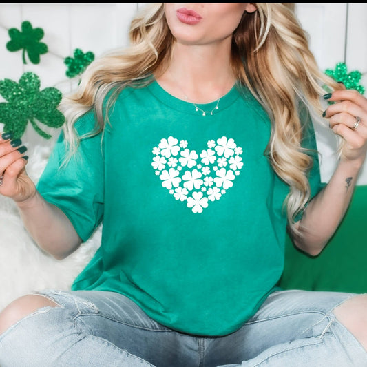 Shamrock Heart Shirt, St Patricks Day TShirt, Lucky Me Graphic Tee, Irish Shirt, Kiss Me I'm Irish Shirt, Four Leaf Clover St Patty's Party