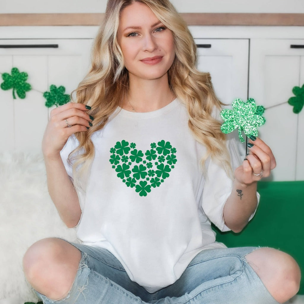 Shamrock Heart Shirt, St Patricks Day TShirt, Lucky Me Graphic Tee, Irish Shirt, Kiss Me I'm Irish Shirt, Four Leaf Clover St Patty's Party