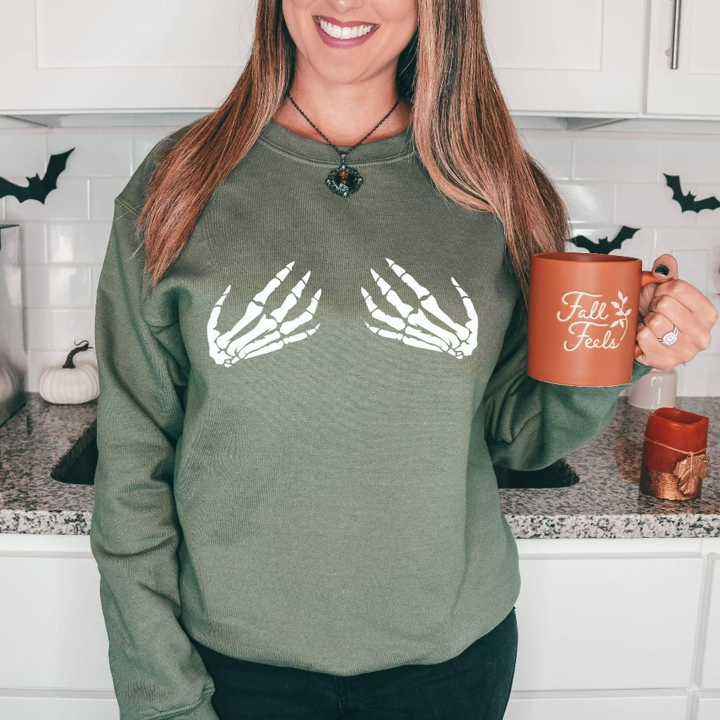 skeleton hands crewneck sweatshirt, halloween sweatshirt for her, funny fall sweatshirts