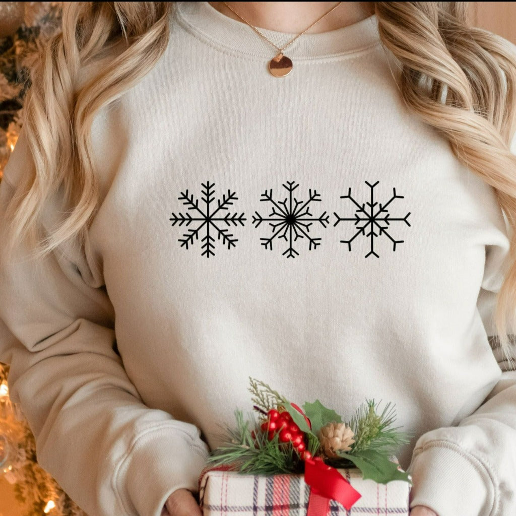 snowflake crewneck sweatshirt, let it snow tshirt, snow flake graphic tee, christmas shirt, holiday party shirt, cute christmas tee