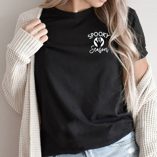 spooky season shirt, cute halloween ghost graphic tee for her, halloween party costume t shirt