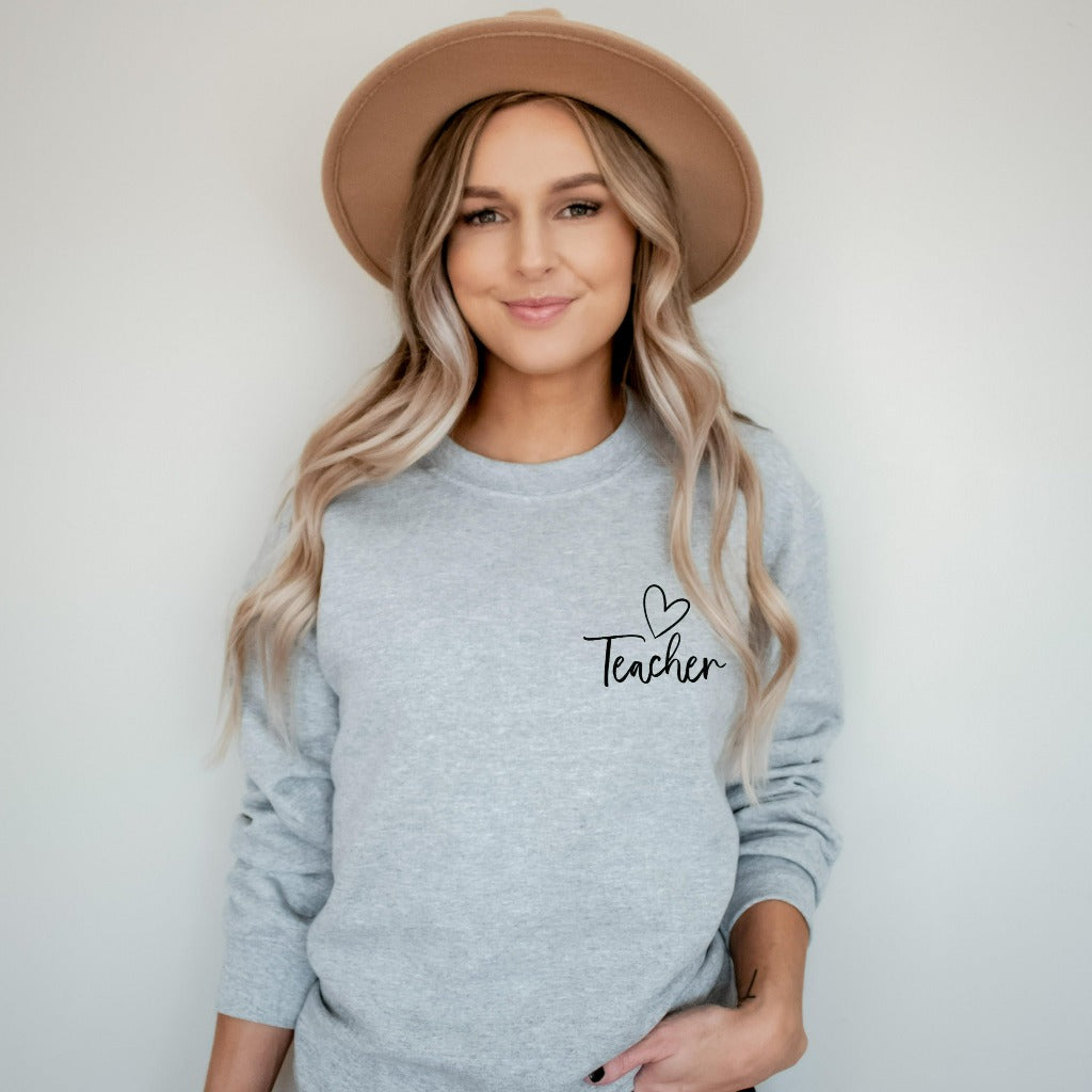 teacher heart crewneck sweatshirt, teacher appreciation gift for kindergarten and elementary school teachers