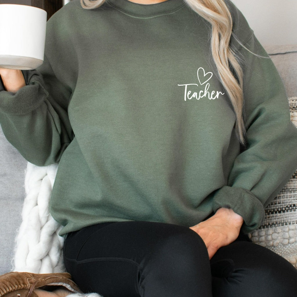 teacher heart crewneck sweatshirt, teacher appreciation gift for kindergarten and elementary school teachers