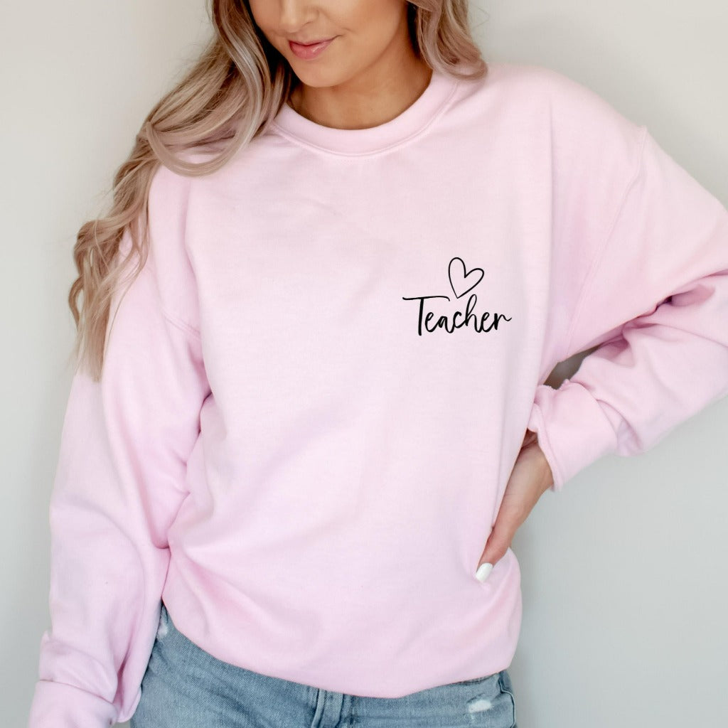 teacher heart crewneck sweatshirt, teacher appreciation gift for kindergarten and elementary school teachers