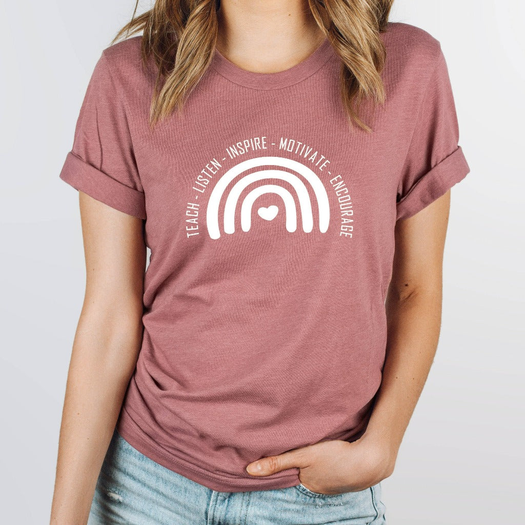 boho teacher rainbow shirt, graphic tee, teacher gift, teacher appreciation, back to school, first day of school shirt