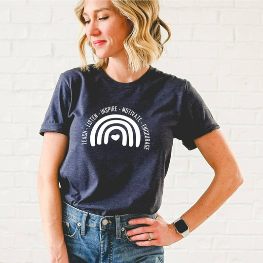 boho teacher rainbow shirt, graphic tee, teacher gift, teacher appreciation, back to school, first day of school shirt