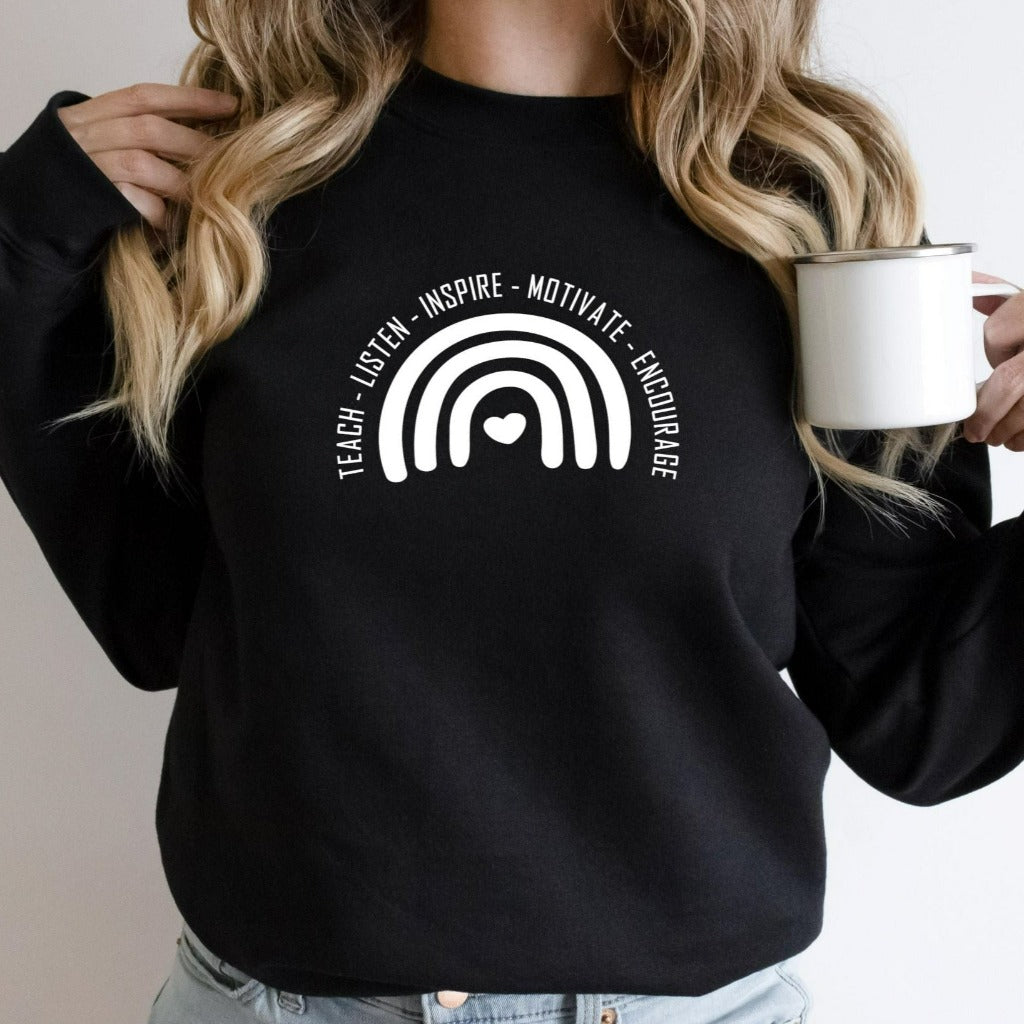 boho teacher rainbow shirt, graphic tee, teacher gift, teacher appreciation, back to school, first day of school shirt, crewneck sweatshirt
