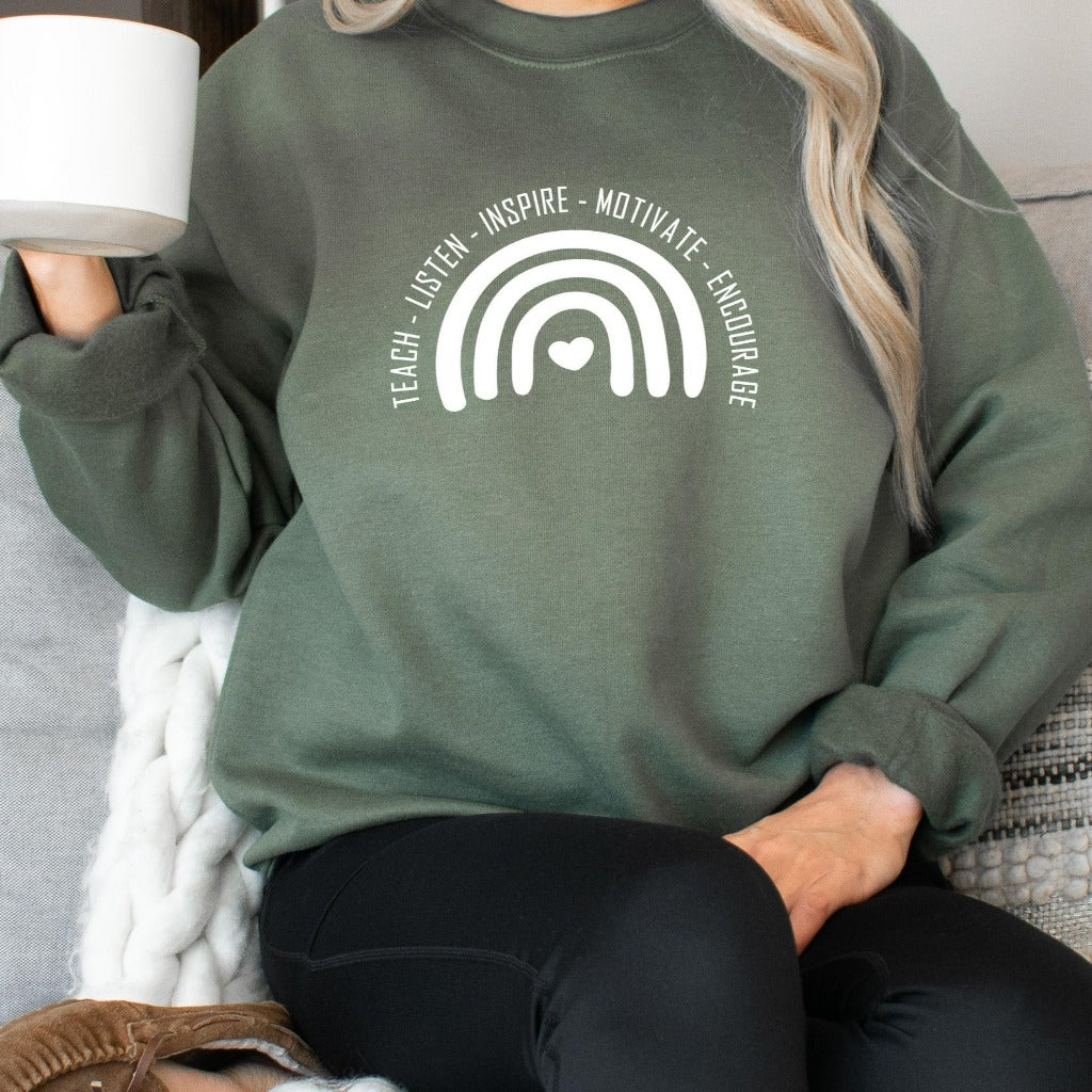 boho teacher rainbow shirt, graphic tee, teacher gift, teacher appreciation, back to school, first day of school shirt, crewneck sweatshirt