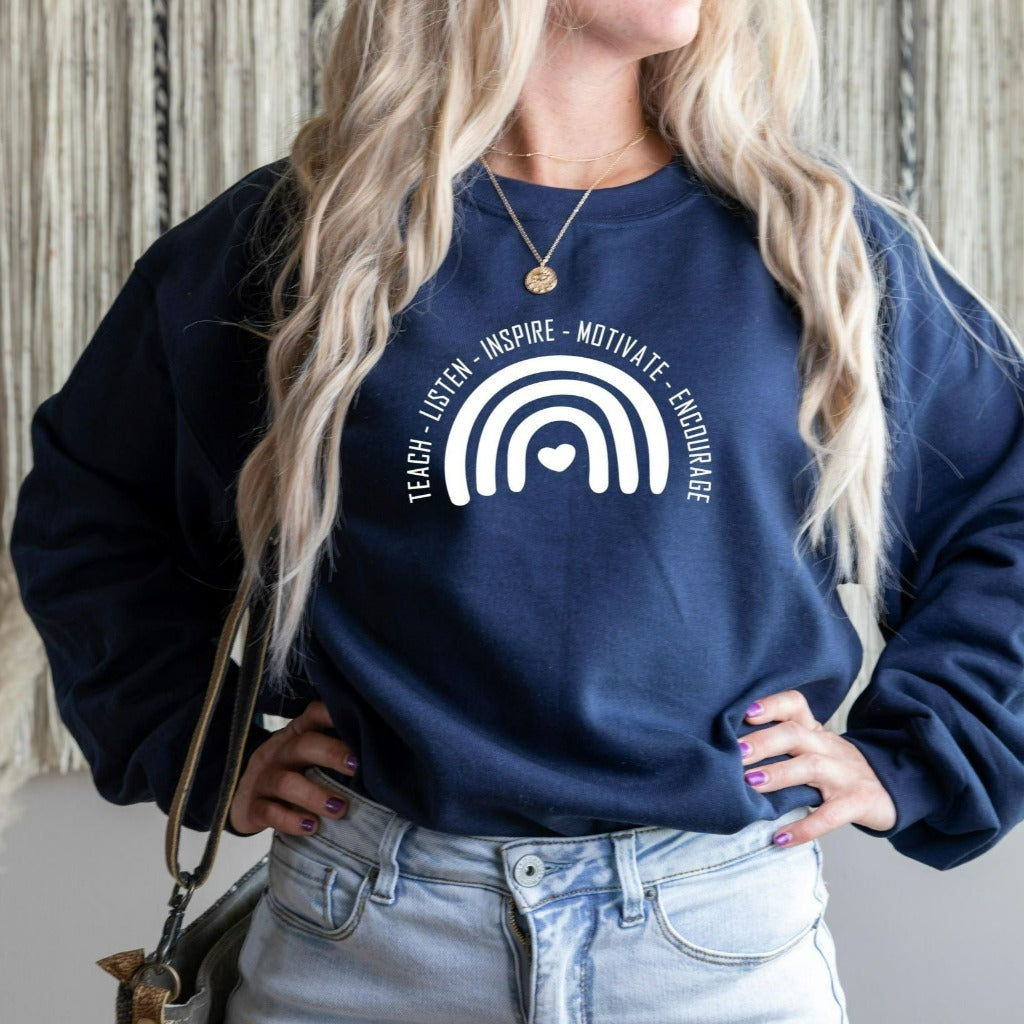 boho teacher rainbow shirt, graphic tee, teacher gift, teacher appreciation, back to school, first day of school shirt, crewneck sweatshirt