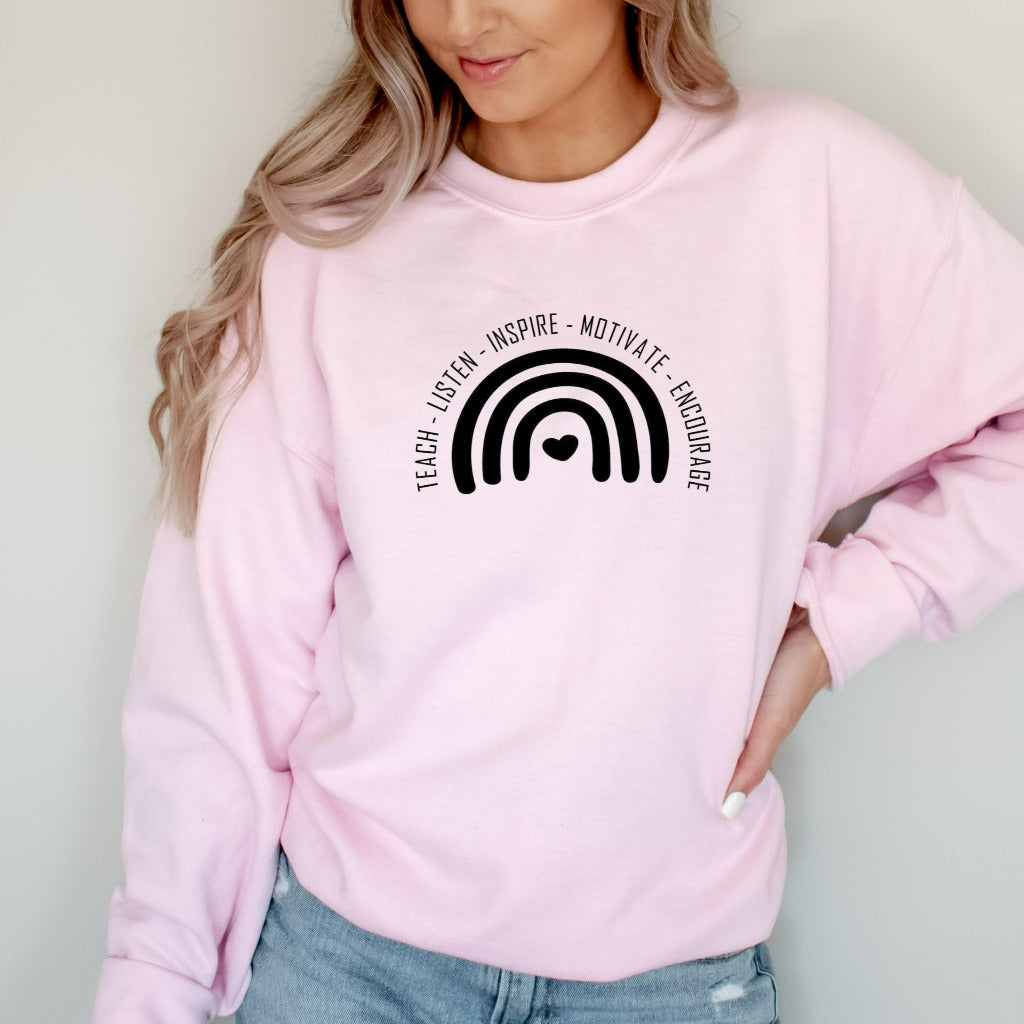 boho teacher rainbow shirt, graphic tee, teacher gift, teacher appreciation, back to school, first day of school shirt, crewneck sweatshirt