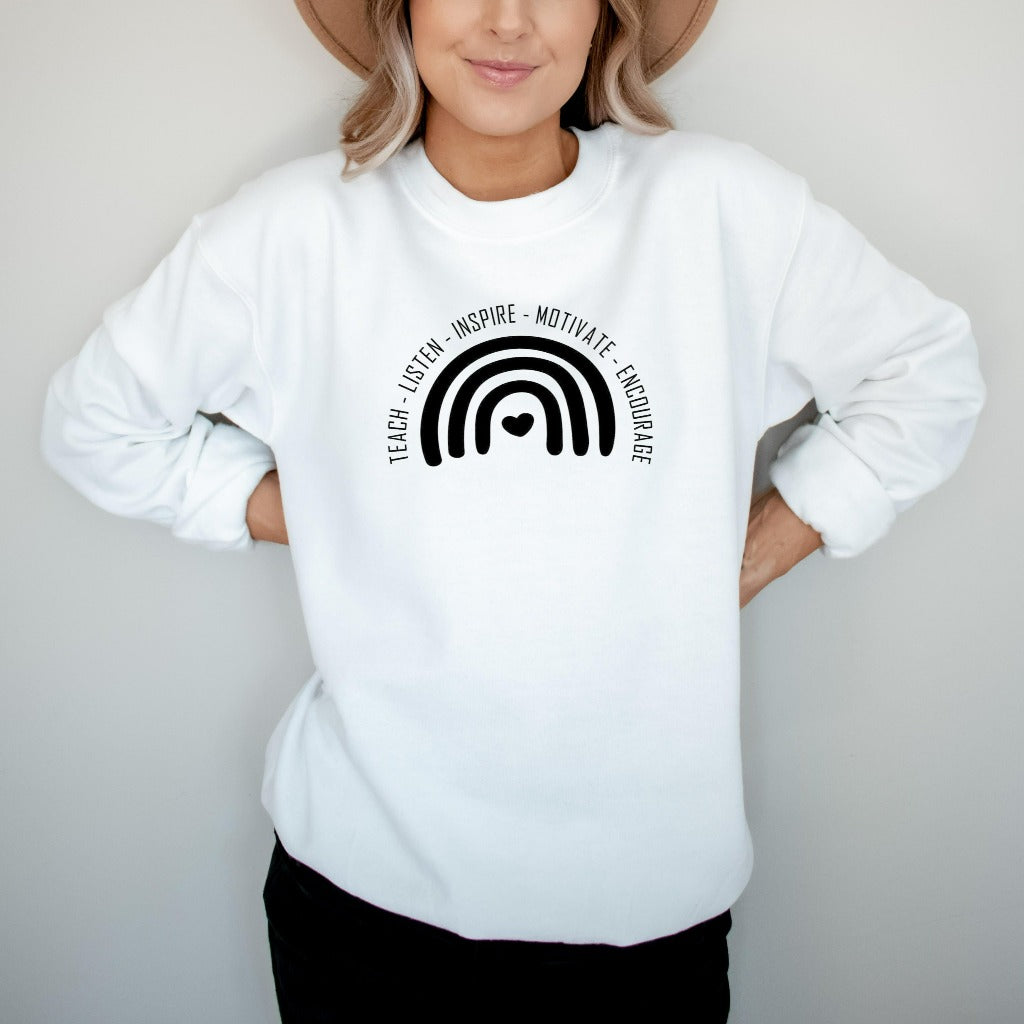 boho teacher rainbow shirt, graphic tee, teacher gift, teacher appreciation, back to school, first day of school shirt, crewneck sweatshirt