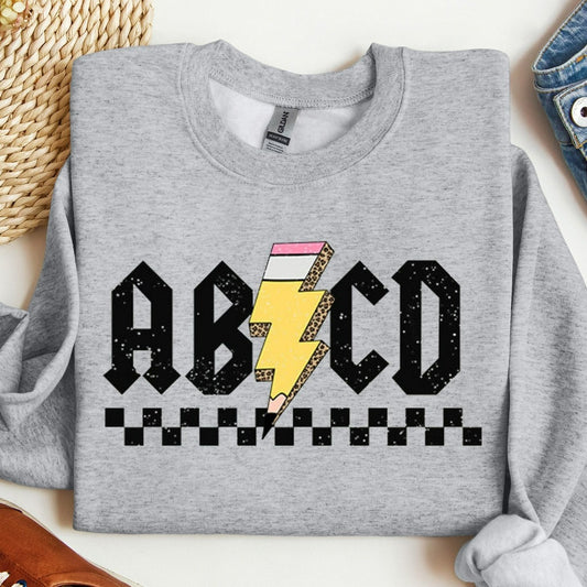 ABCD Teacher Sweatshirt, Teacher Crewneck, Teacher Shirts, Teacher Pullover Sweater, Back to School, Teacher Appreciation Gift, Rock n Roll