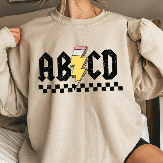 ABCD Teacher Sweatshirt, Teacher Crewneck, Teacher Shirts, Teacher Pullover Sweater, Back to School, Teacher Appreciation Gift, Rock n Roll