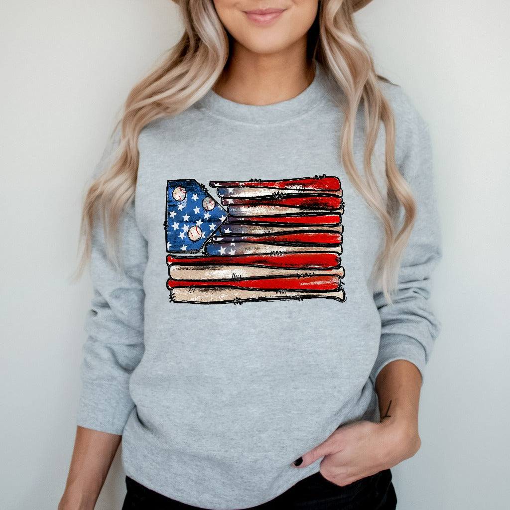 Baseball Flag Sweatshirt, Patriotic Baseball Crewneck, American Flag Hoodie, Baseball Gift Idea, Game Day Baseball Shirt, Baseball Mom Shirt