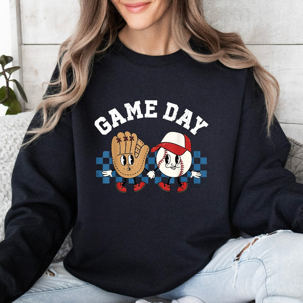 Retro Game Day Baseball Sweatshirt, Baseball Crewneck, Baseball School Spirit Shirt, Baseball Coach, Baseball Mom Hoodie, Baseball Mama Gift