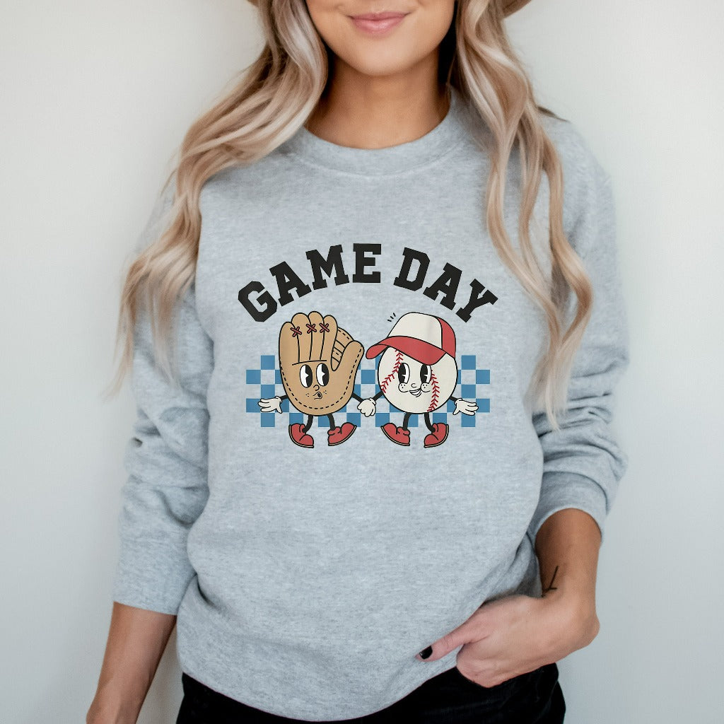 Retro Game Day Baseball Sweatshirt, Baseball Crewneck, Baseball School Spirit Shirt, Baseball Coach, Baseball Mom Hoodie, Baseball Mama Gift