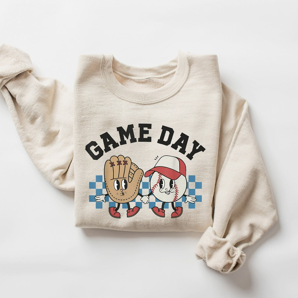 Retro Game Day Baseball Sweatshirt, Baseball Crewneck, Baseball School Spirit Shirt, Baseball Coach, Baseball Mom Hoodie, Baseball Mama Gift