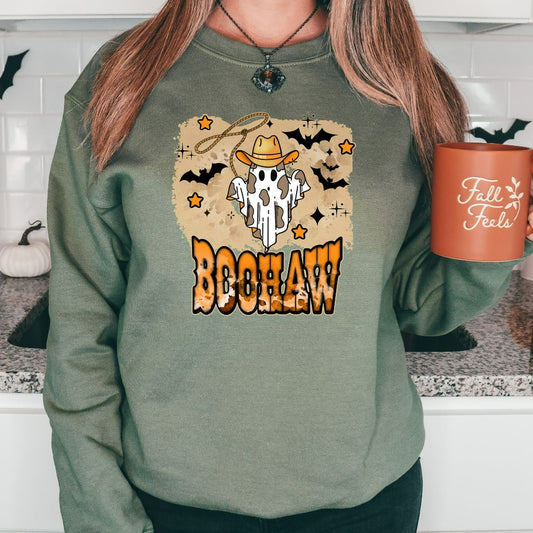Halloween Retro Boohaw Sweatshirt, Halloween Crewneck Sweater, Cute Western Ghost Hoodie, Cowboy Ghost Sweatshirt, Halloween Party Shirt