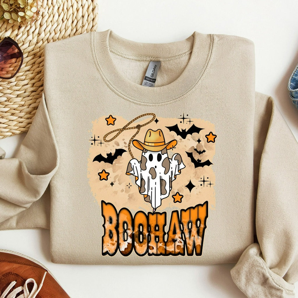 Halloween Retro Boohaw Sweatshirt, Halloween Crewneck Sweater, Cute Western Ghost Hoodie, Cowboy Ghost Sweatshirt, Halloween Party Shirt