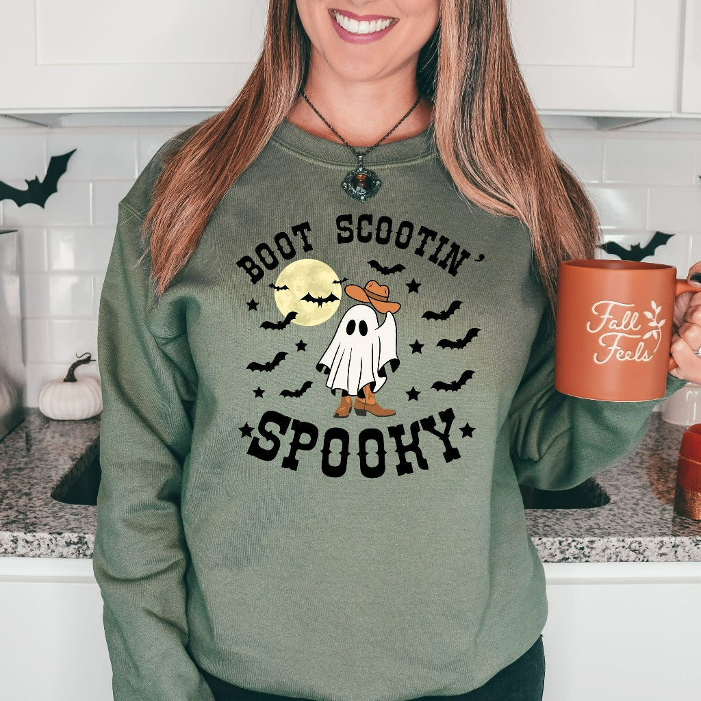 Boot Scootin Spooky Sweatshirt, Cute Spooky Crewneck, Halloween Gift, Halloween Hoodie, Cowboy Ghost Shirt, Western Halloween Party Shirt