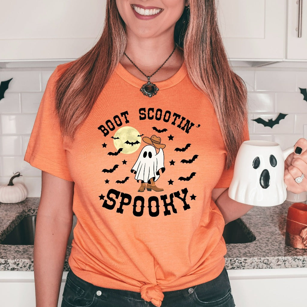 Boot Scootin Spooky Shirt, Cute Spooky TShirt, Halloween Gift, Halloween Graphic Tee, Cowboy Ghost Shirt, Western Halloween Shirt