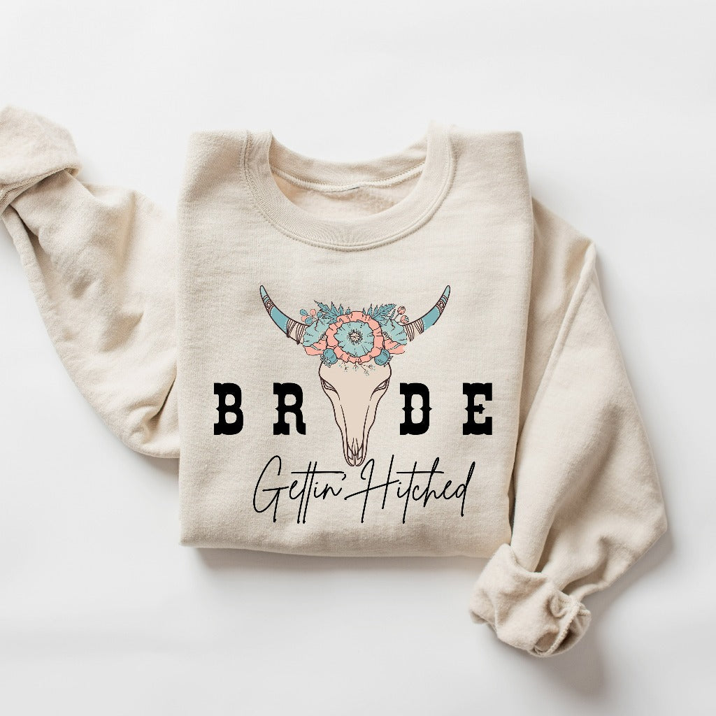 Getting Hitched Rowdy Sweatshirt, Western Bachelorette Party Favors, Wedding Gifts, Country Bride Tribe Crewneck, Team Bride Shirt