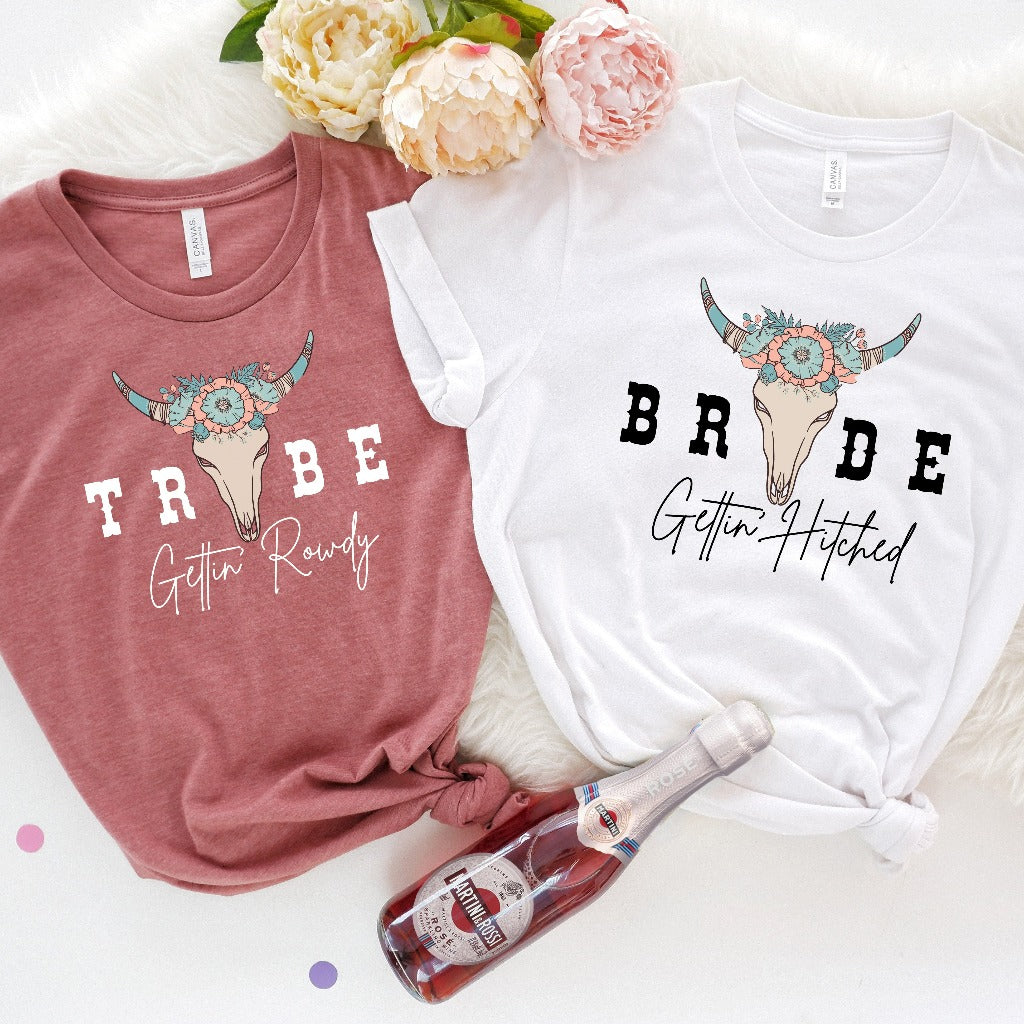 Getting Hitched Rowdy Shirt, Western Bachelorette Party Favors, Wedding Gifts, Country Bachelorette Shirt, Team Bride Shirt, Bride Tribe