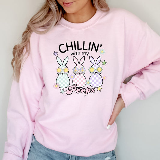 Easter Peeps Sweatshirt, Hello Spring Crewneck, Funny Easter Sweater, Cute Bunny Shirt, My Peeps Shirt, Retro Easter Bunny Hoodie, Chillin