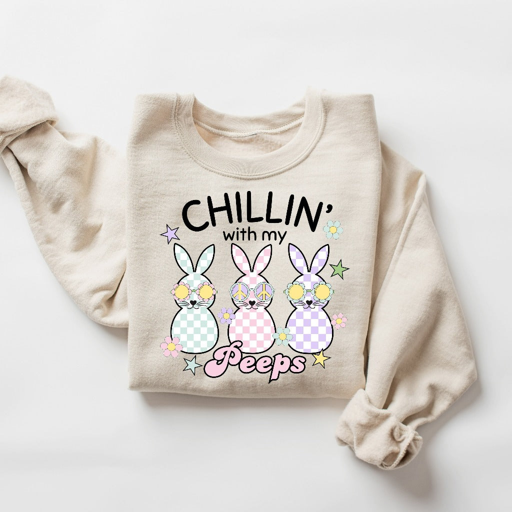 Easter Peeps Sweatshirt, Hello Spring Crewneck, Funny Easter Sweater, Cute Bunny Shirt, My Peeps Shirt, Retro Easter Bunny Hoodie, Chillin