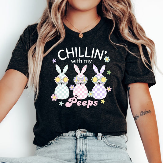Easter Peeps Shirt, Hello Spring TShirt, Funny Easter Tee, Cute Bunny Graphic Tee, My Peeps Shirt, Retro Easter Bunny Shirt, Teacher Easter