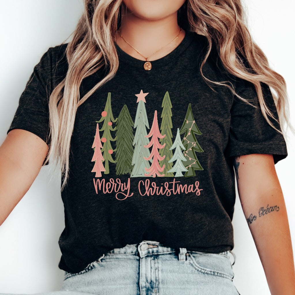 Merry Christmas Tree Shirt, Merry & Bright Christmas TShirt, Holiday Graphic Tee, Womens Holiday Shirt, Winter Shirt, Christmas Gift