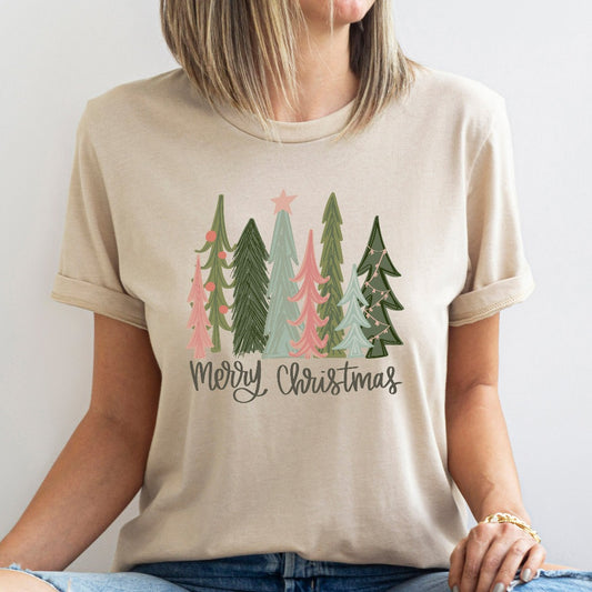 Merry Christmas Tree Shirt, Merry & Bright Christmas TShirt, Holiday Graphic Tee, Womens Holiday Shirt, Winter Shirt, Christmas Gift