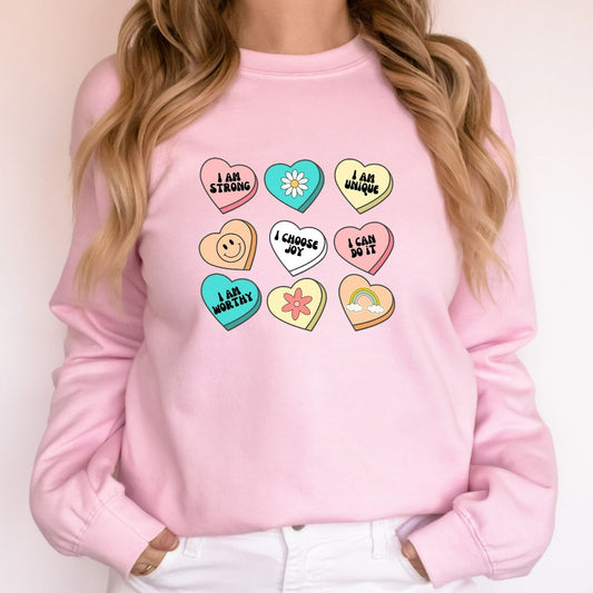 Positive Affirmations Teacher Sweatshirt, Candy Heart Crewneck, Valentines Day Sweater, Conversation Hearts, Valentines Shirt for Teachers