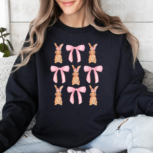 Coquette Bunny Sweatshirt, Easter Bunny Crewneck, Easter Sweater, Pink Bows Easter Shirt, Cute Easter Hoodie, Girly Easter Gift for Her