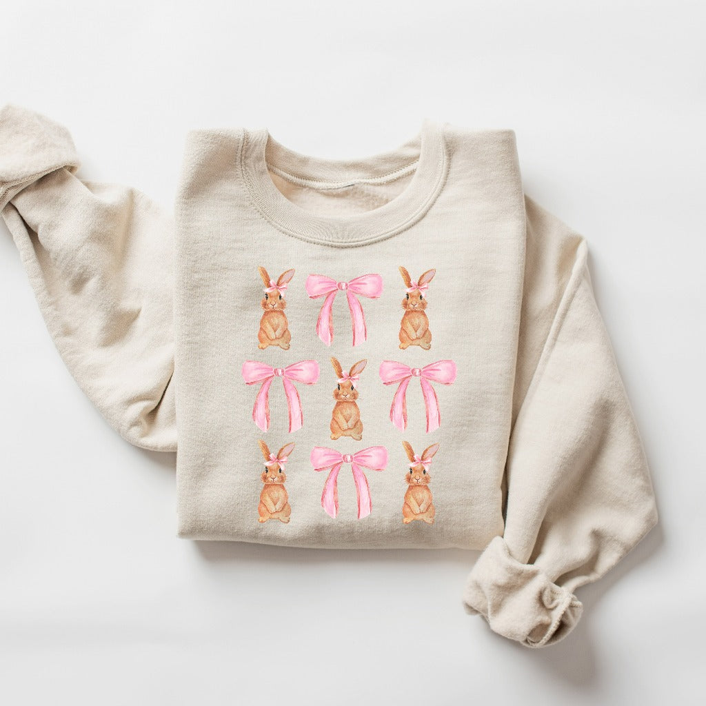 Coquette Bunny Sweatshirt, Easter Bunny Crewneck, Easter Sweater, Pink Bows Easter Shirt, Cute Easter Hoodie, Girly Easter Gift for Her