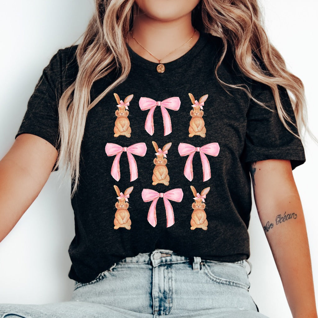 Coquette Bunny Shirt, Easter Bunny TShirt, Easter Graphic Tee, Pink Bows Easter Shirt, Cute Easter Tee, Girly Easter Shirt, Easter Gift