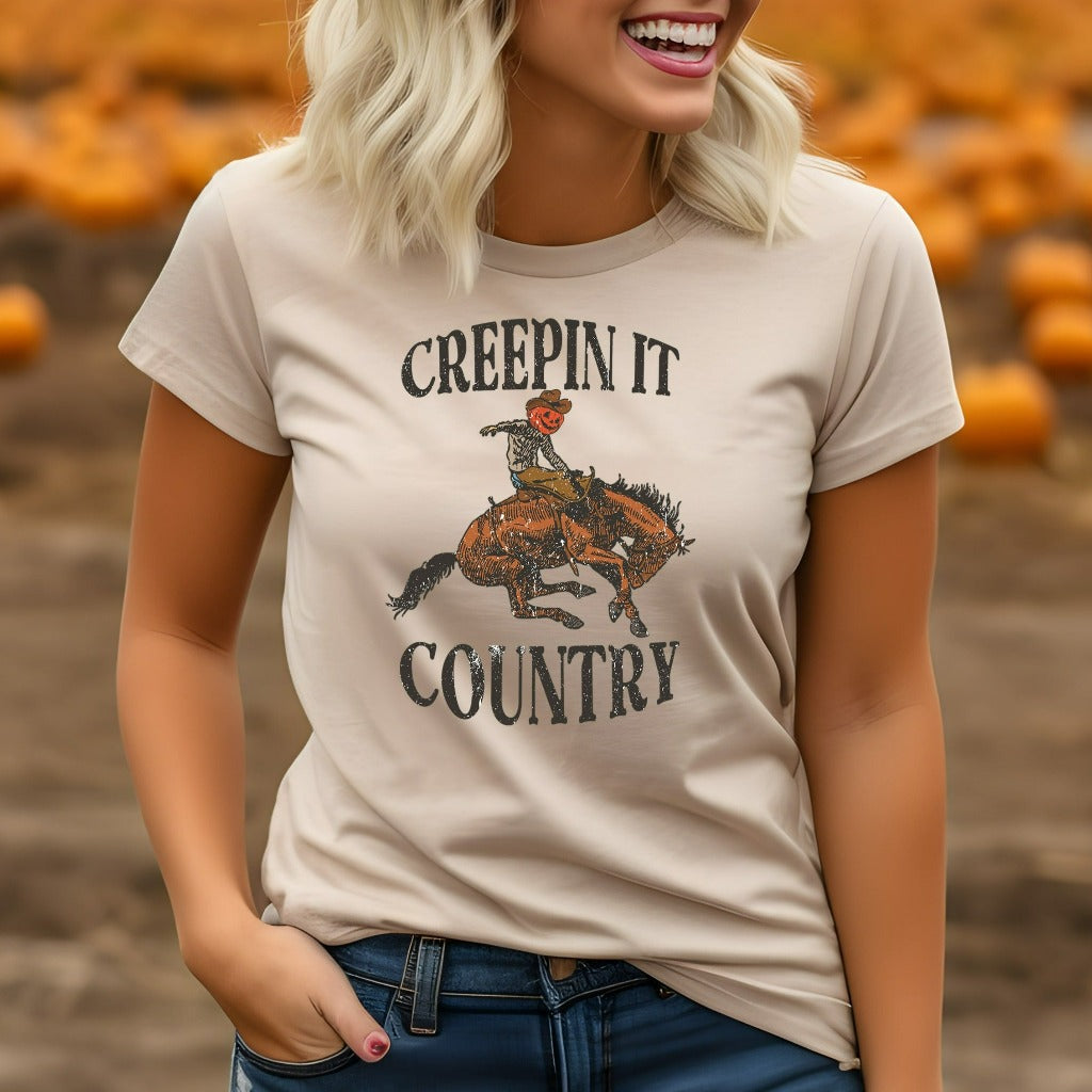 Creepin it Country Shirt, Halloween TShirt, Cowboy Ghost Shirt, Western Halloween Graphic Tee, Cute Spooky, Halloween Party Gift, Pumpkin